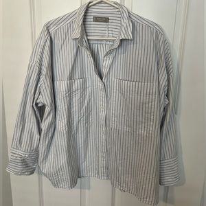 Striped oversized long sleeve button up shirt.